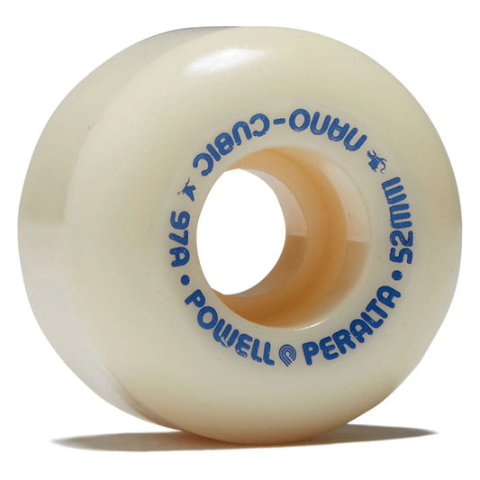 Skateboard wheel with Powell Peralta branding on a white background