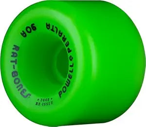 Green skateboard wheel with 'Powell' branding on a white background