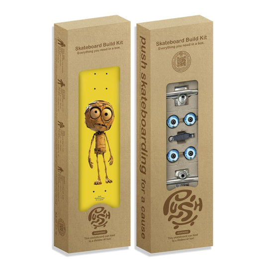 Two cardboard boxes with skateboard build kit inside