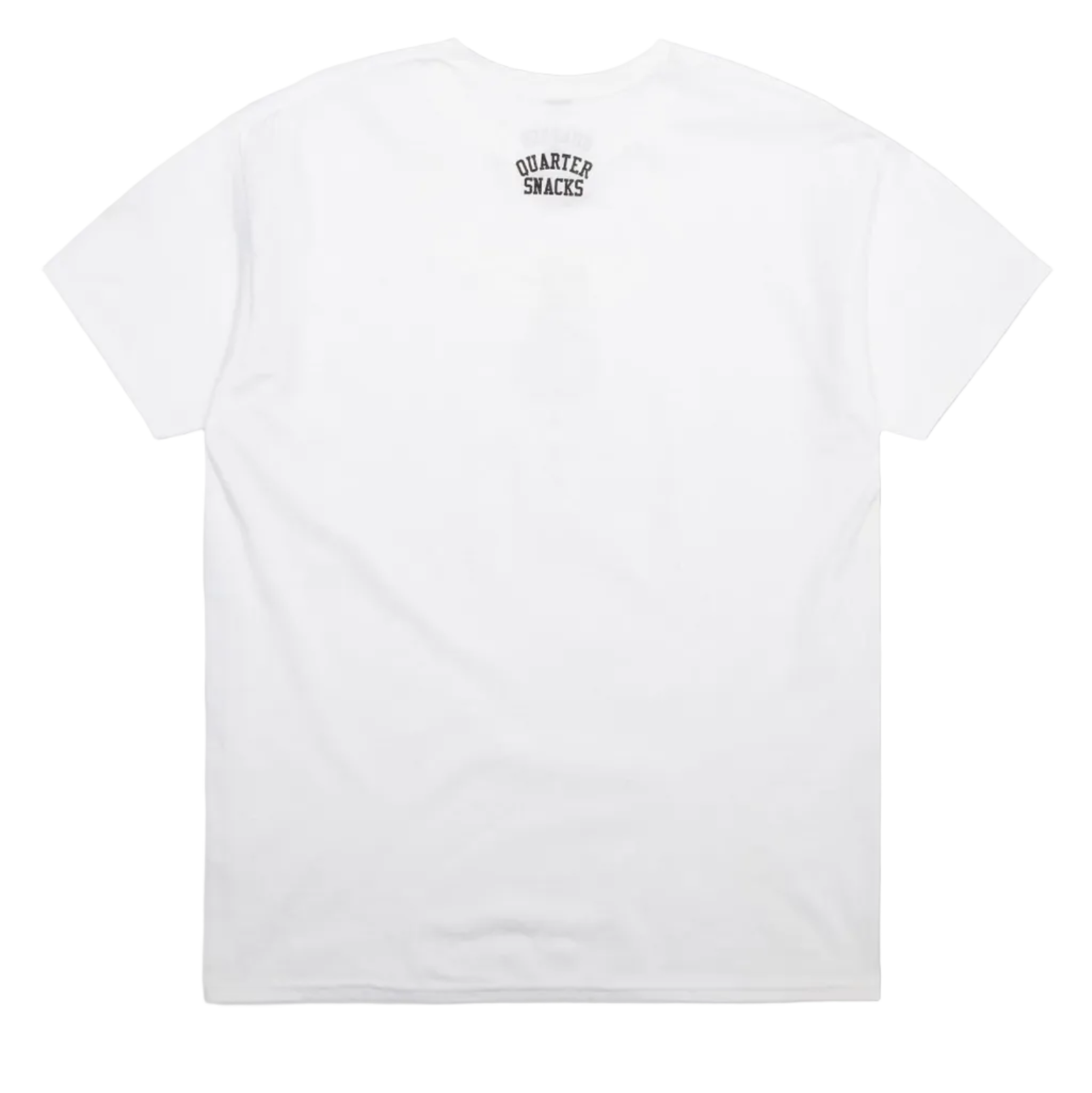 White t-shirt with a logo on the chest against a light gray background