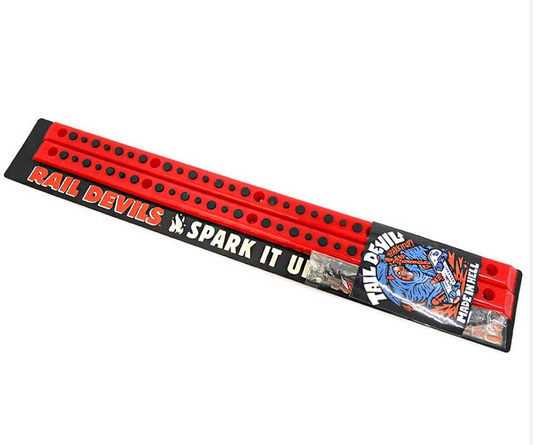 Red and black product with 'Rail Devils' branding on a white background