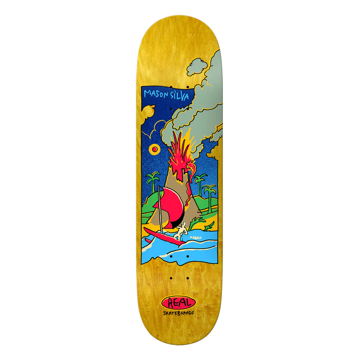 Real Mason Silva Volcano 8.38 True Fit Deck on white background