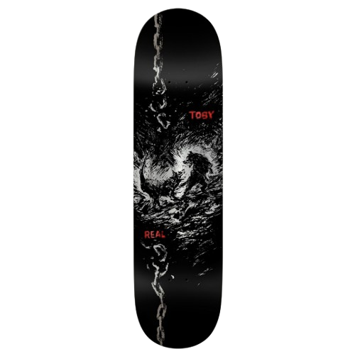 A skateboard deck with two dogs.