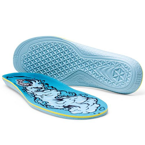 Blue shoe insole with a pattern on a white background