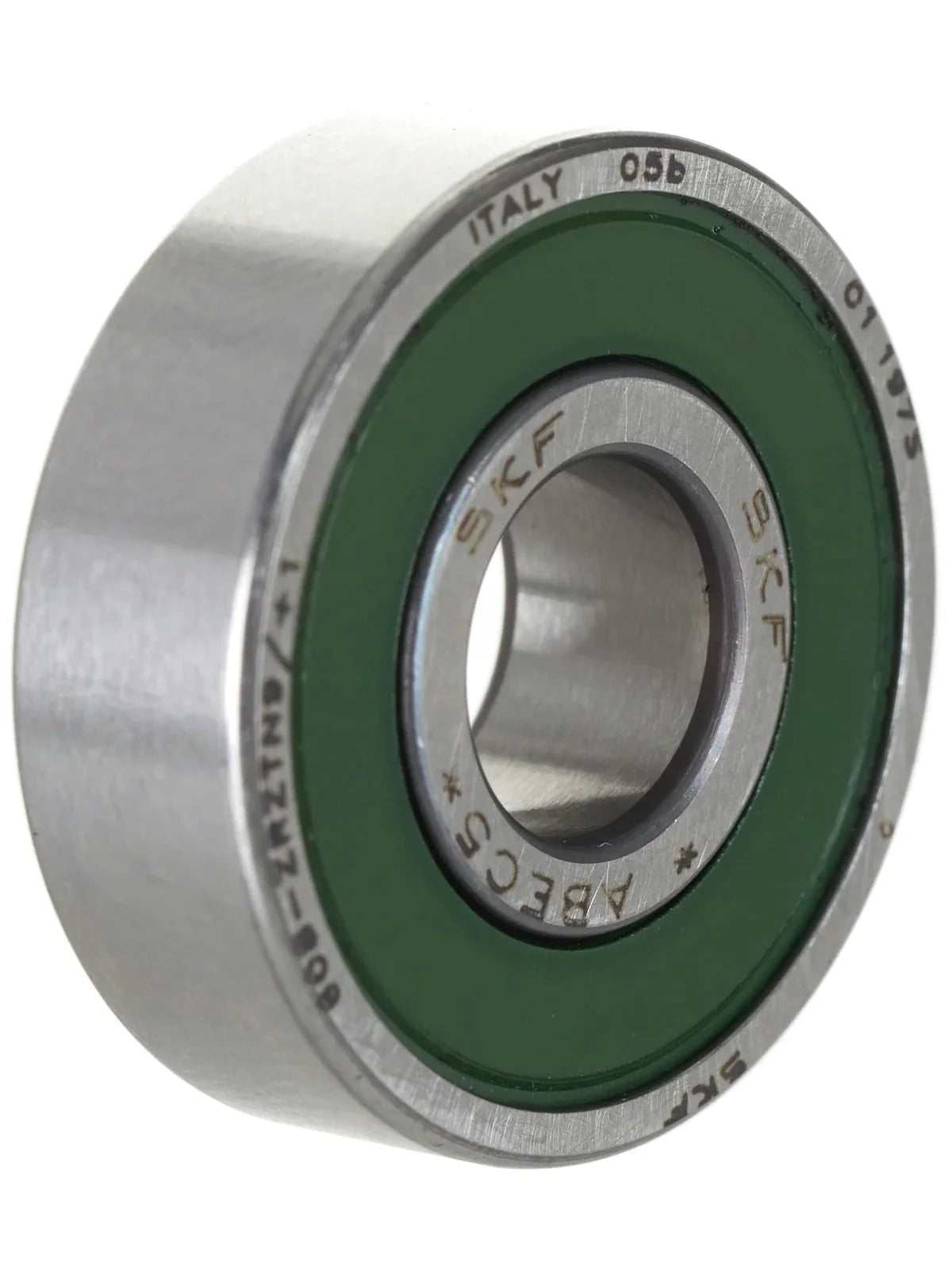 Metal bearing with SKF branding on a white background
