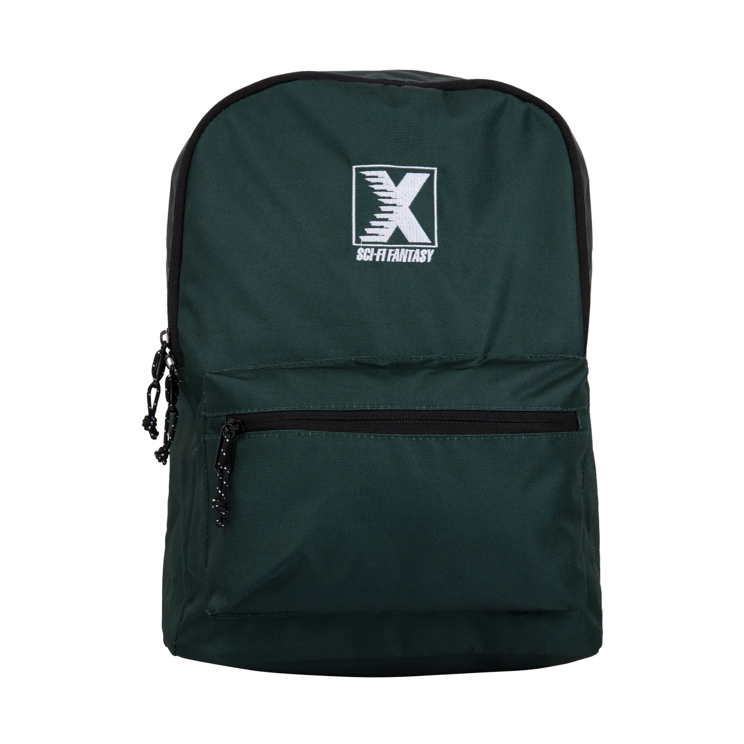Green backpack with Sci Fi Fantasy logo in white