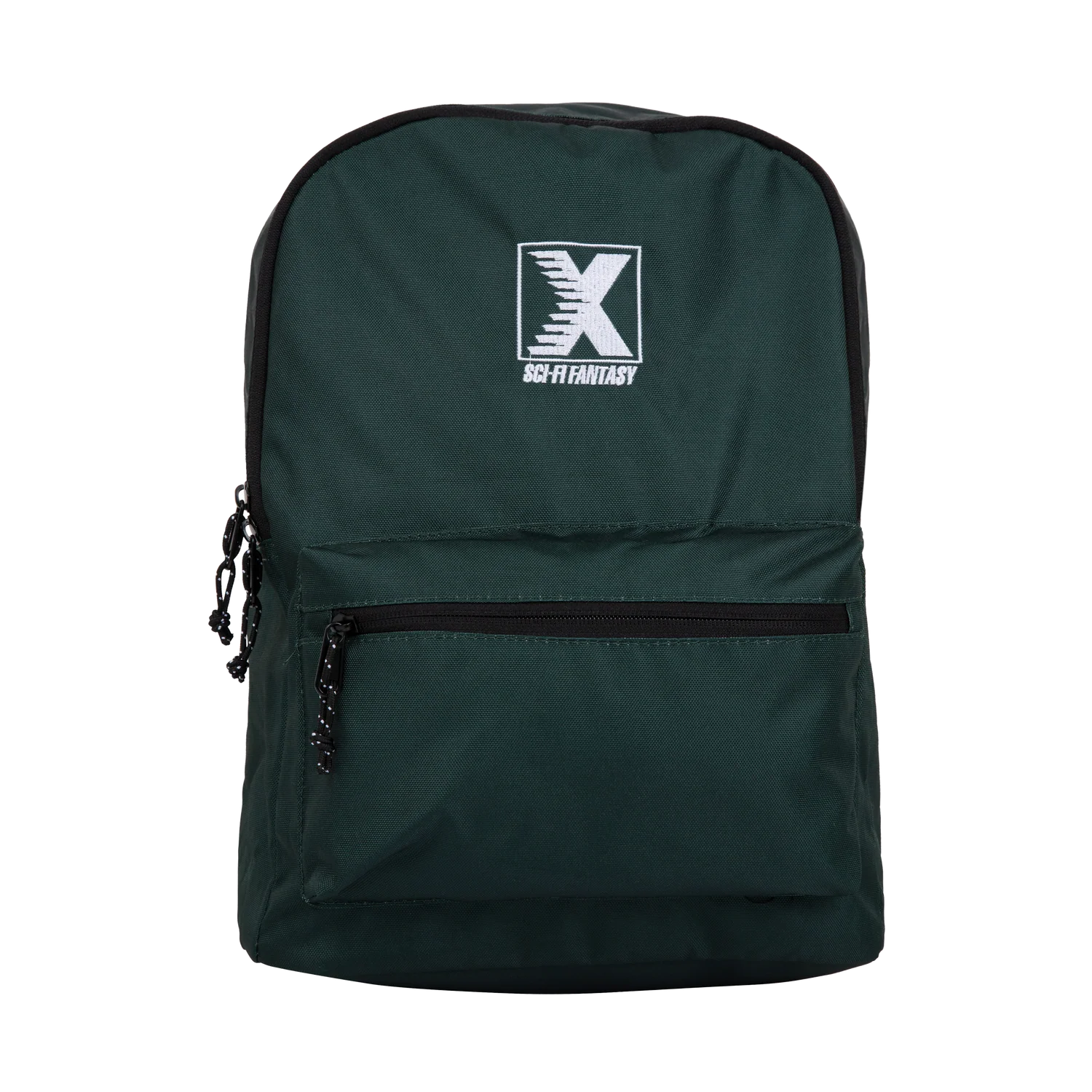 Green backpack with Sci Fi Fantasy logo in white