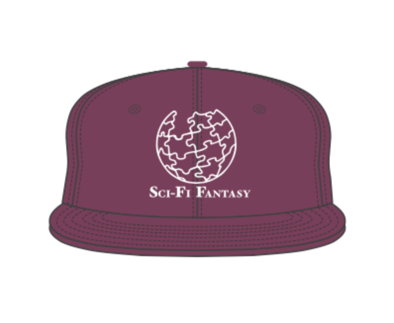 Maroon cap with 'Sci-Fi Fantasy' logo on a white background