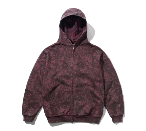 Butter Goods Woods Camo Zip-Thru Hood (Washed Burgundy)