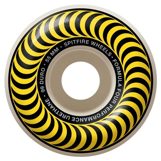 Spitfire Wheels skateboard wheel with black and yellow striped design