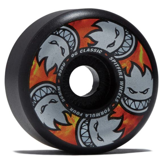 A Black formula four spitfire skateboard wheel