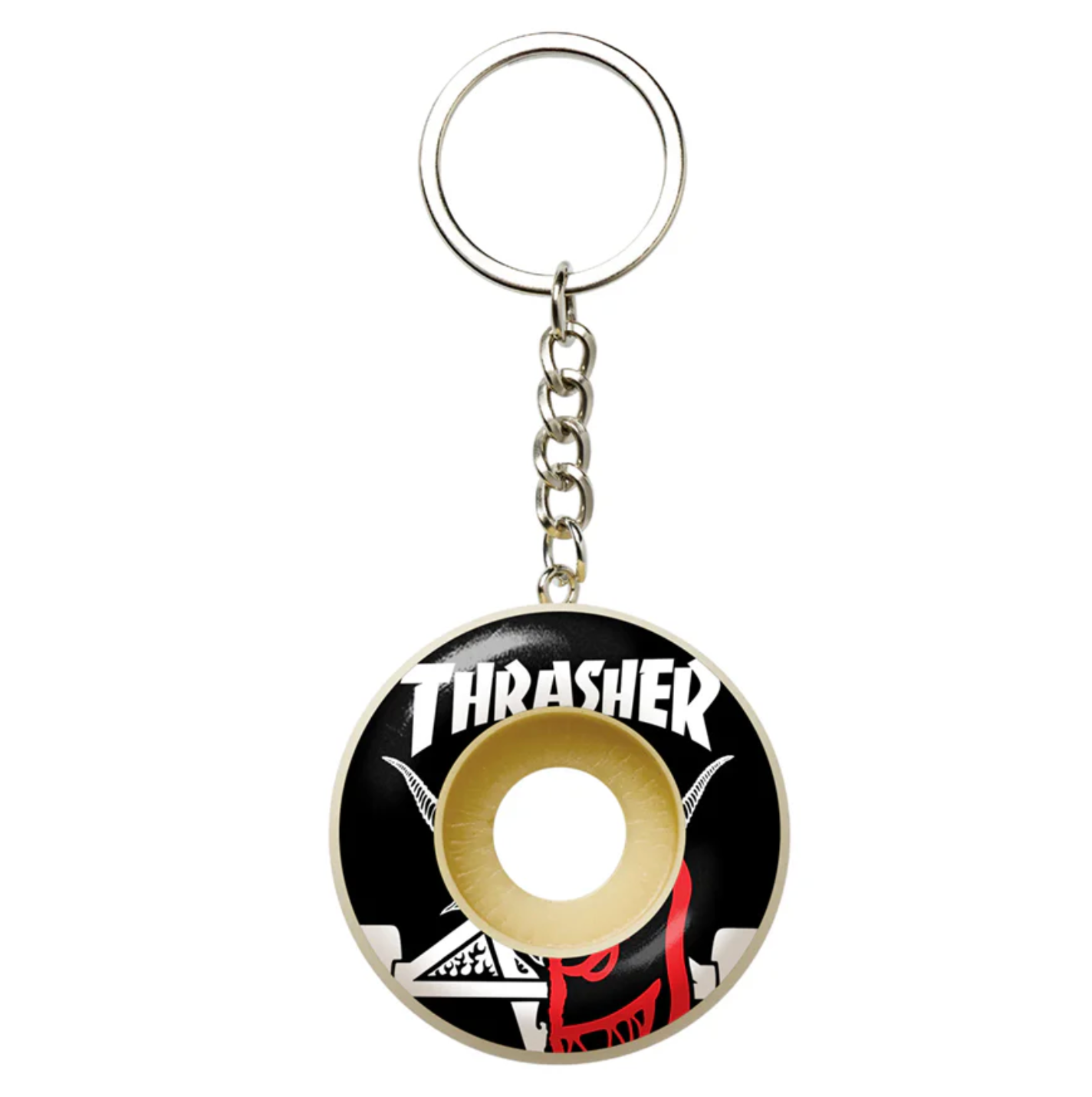 Keychain with Thrasher logo on a white background