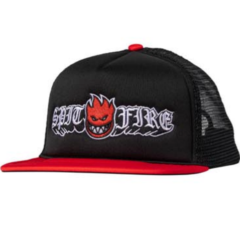 Black and red cap with 'Spitfire' logo on a white background
