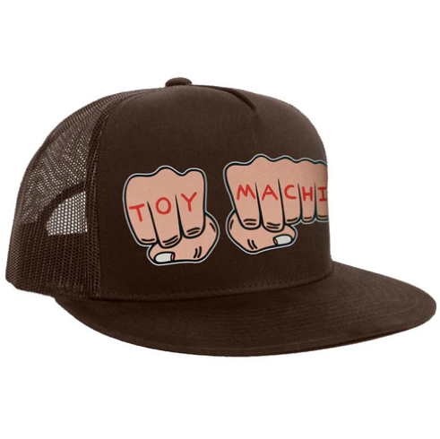 Brown Trucker Hat With Toy Machine Fists Logo 