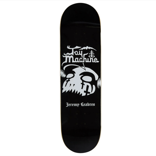 A black skateboard deck featuring a white graphic of a skull with a crossbow and the text 'For The Machine' and 'Jeremy Leaures' on a plain white background.