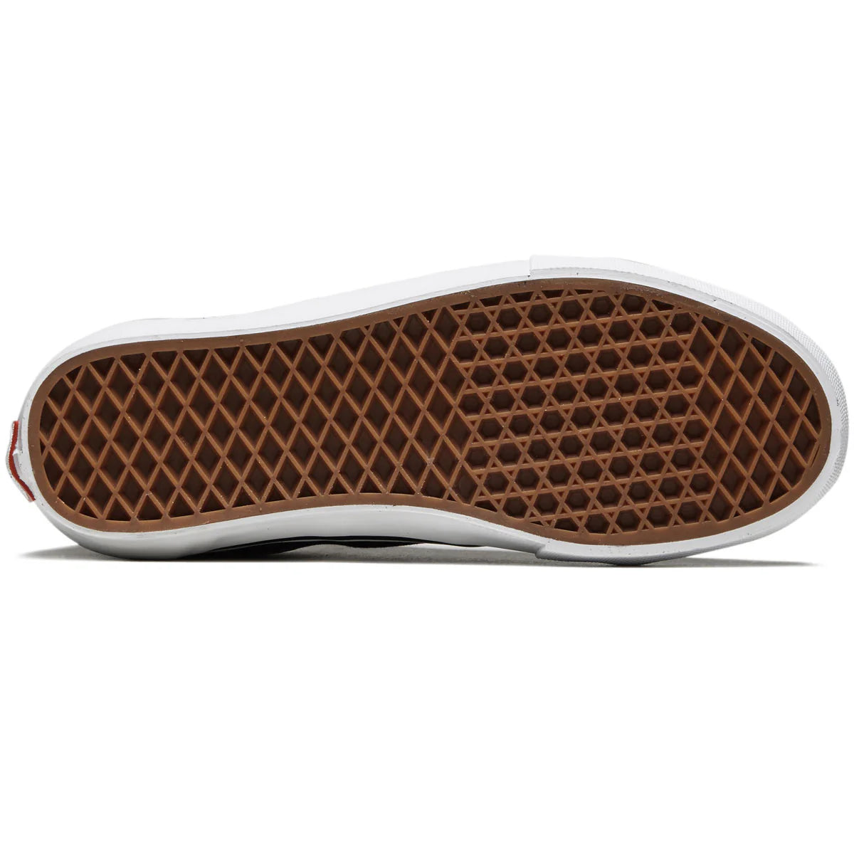 Close-up of a shoe sole with brown pattern on a white background