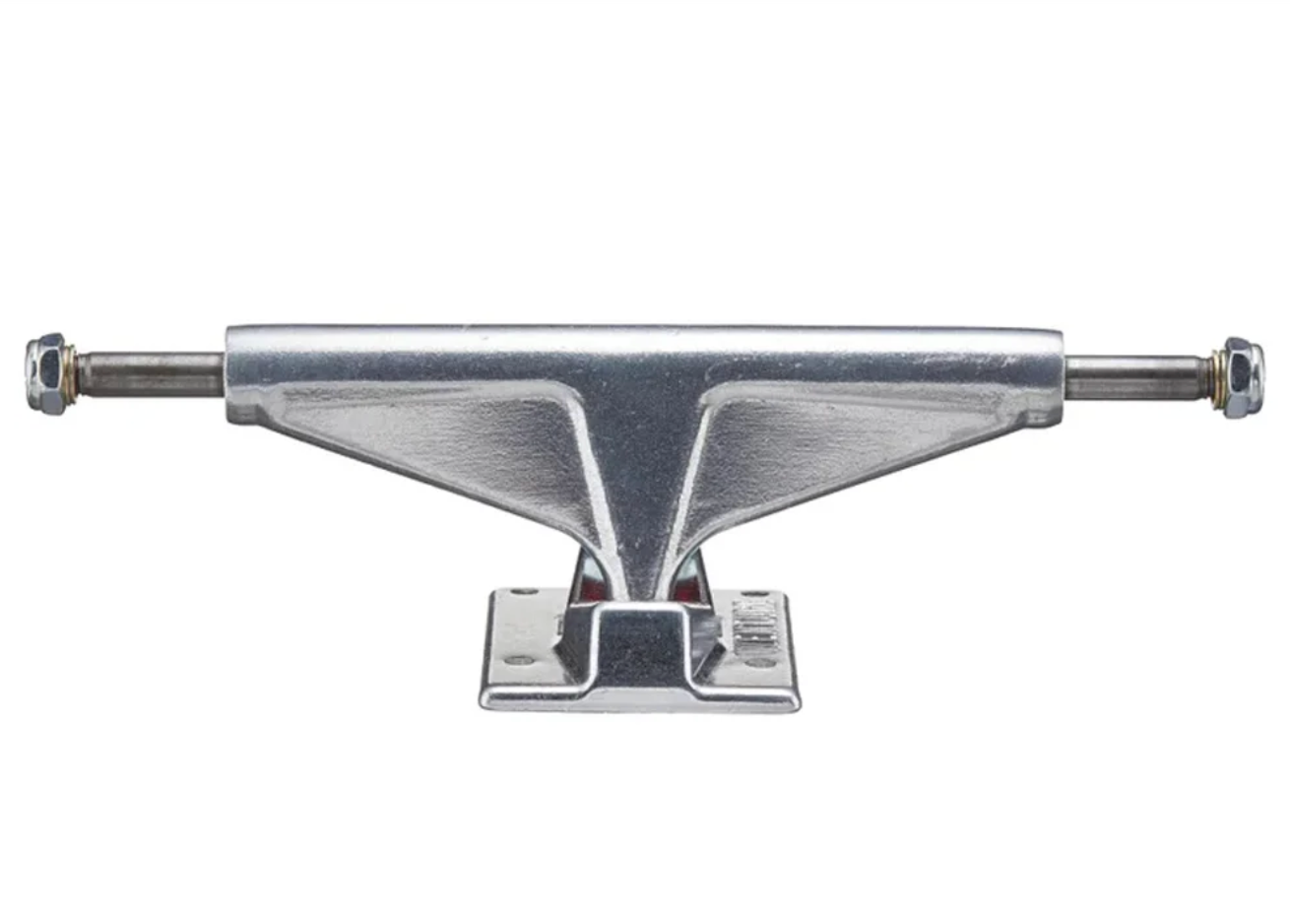 Metallic skateboard truck on a white background