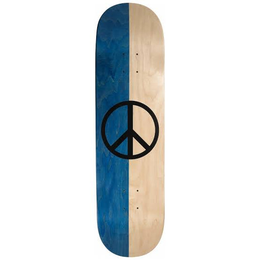 Skateboard deck with peace sign graphic