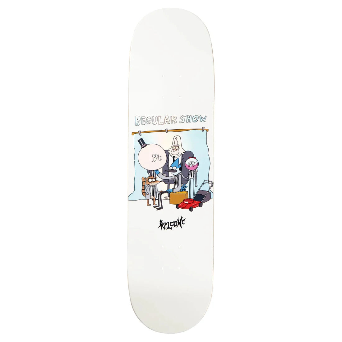 A Skateboard with the Regular Show characters in a group portrait