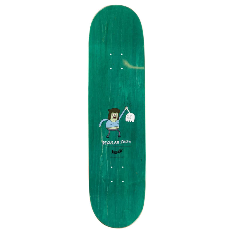 Top of skateboard with muscle man on it