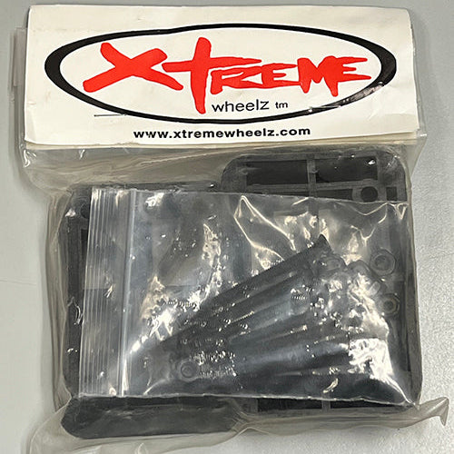 XTREME Wheelz black plastic mounting hardware in a clear plastic bag with a white branded header card.