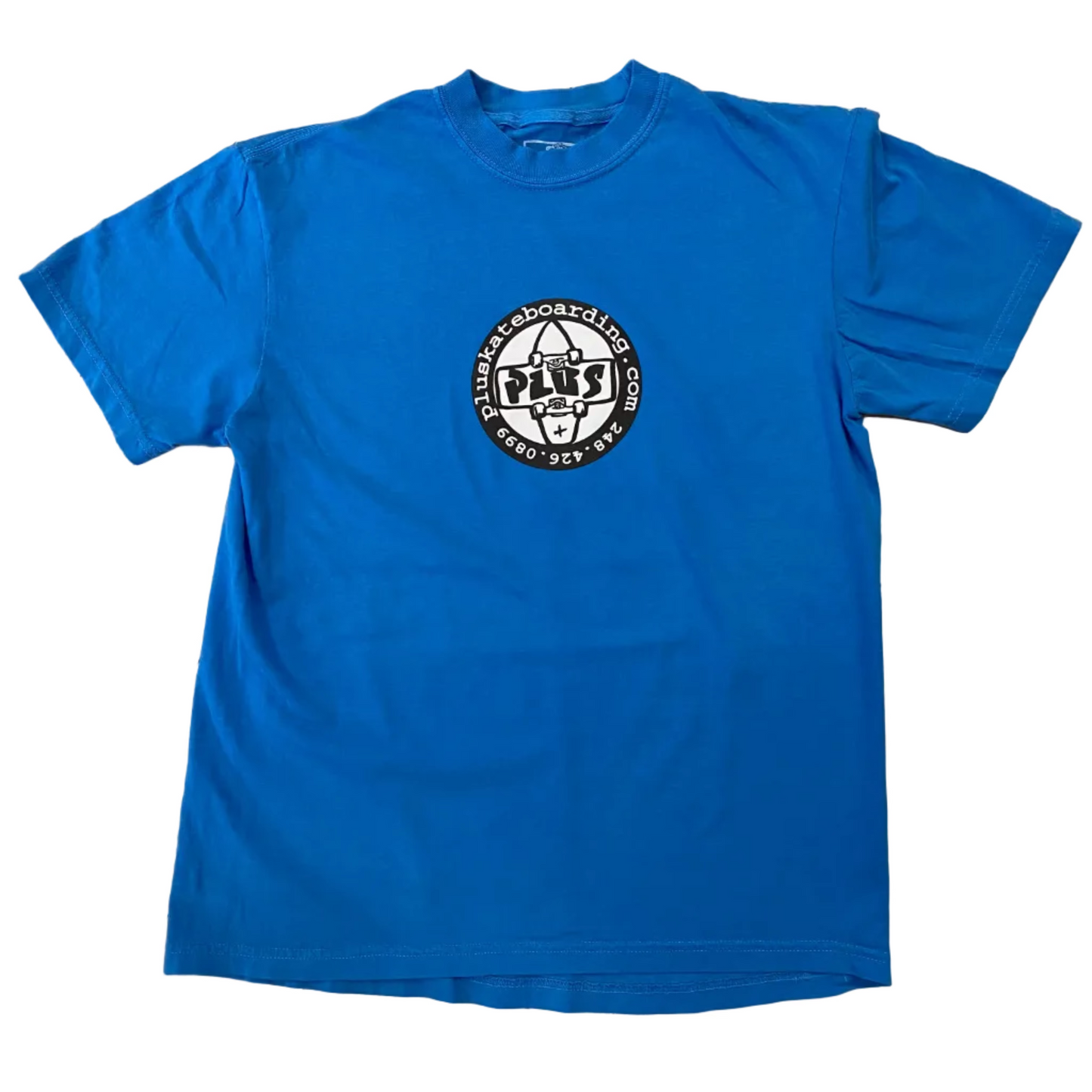 Blue t-shirt with a logo on a white background